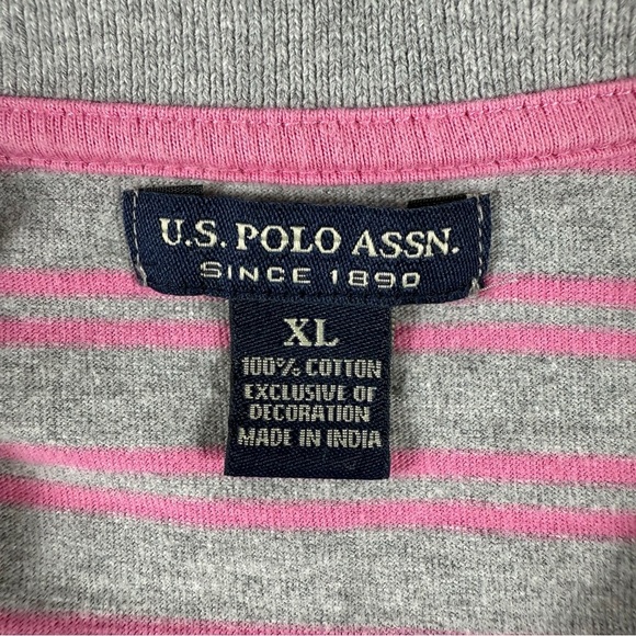 U.S. Polo Assn. Kids XL Striped Polo Shirt Gray Pink Short Sleeve - Picture 4 of 10